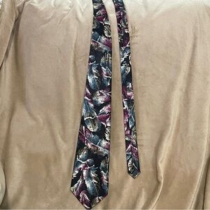 Contissima Silk Feather-Pattern Men's Tie in Black, Purple, & Blue made in Italy